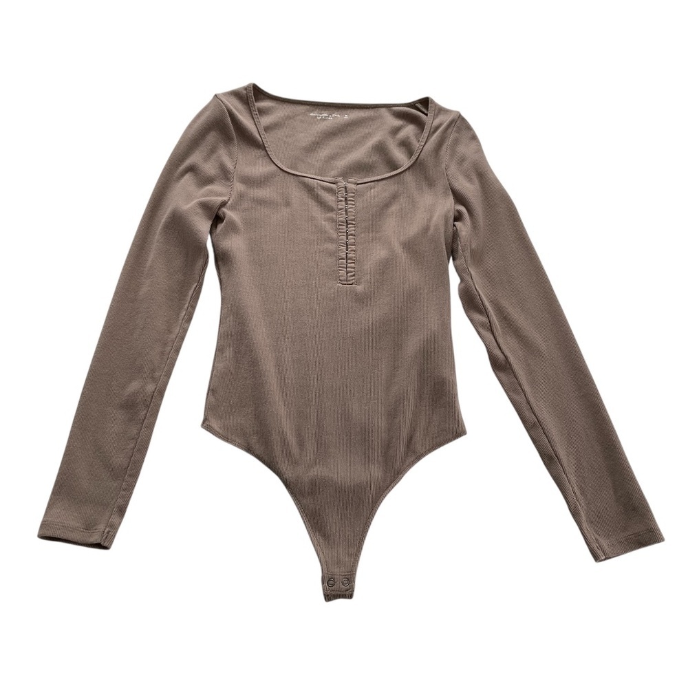 Abercrombie & Fitch Henley Hook & Eye Bodysuit Sz M Brown Long Sleeve Soft Rib